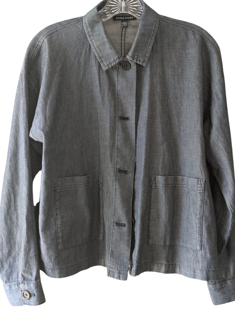 Eileen Fisher Lightweight Blue Button-Front Jacket